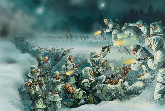 Обои картинки фото рисованное, армия, зима, оружие, солдаты