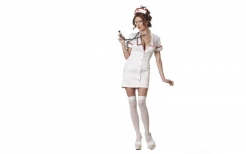 Картинка девушки -unsort+ брюнетки темноволосые медсестра чепец шатенка стетоскоп каблуки чулки халат костюм