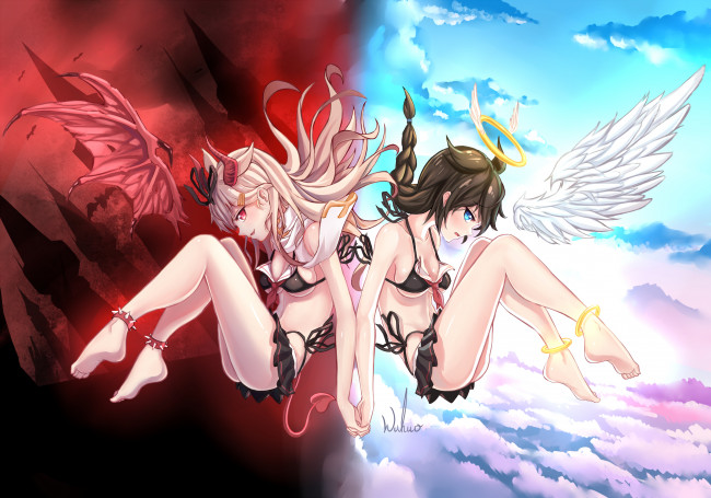 Обои картинки фото аниме, ангелы,  демоны, wuhuo