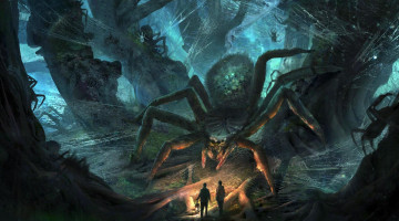 Картинка рисованное кино +мультфильмы пауки паутина люди лес фонарь