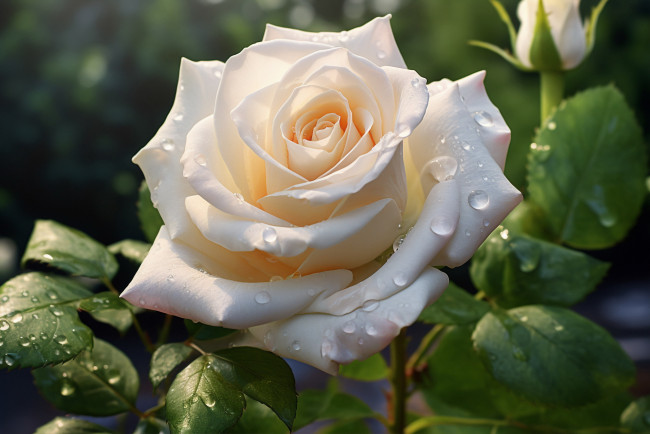 Обои картинки фото цветы, розы, белая, роза, капли