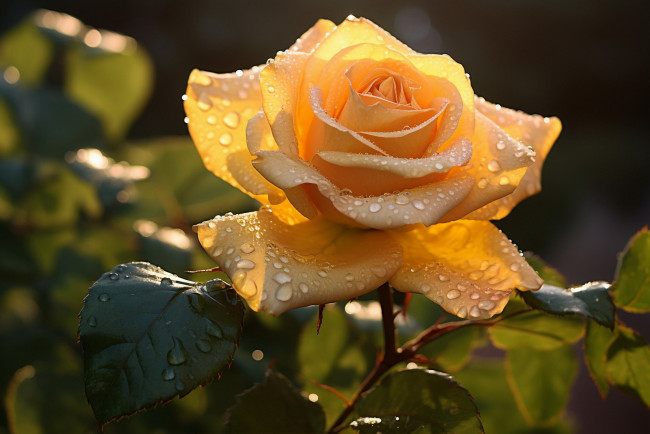 Обои картинки фото цветы, розы, желтая, роза, капли, макро