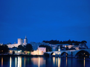 Картинка bridge on the river rhone avignon vaucluse france города огни ночного