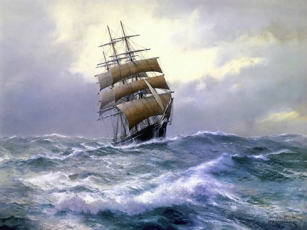Обои картинки фото derek, gardner, high, seas, tea, clipper, leader, корабли, рисованные