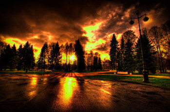 Картинка природа восходы закаты фонарь закат деревья дорога