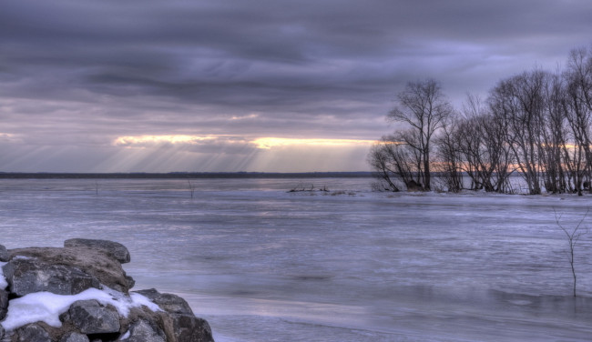 Обои картинки фото природа, реки, озера, зима, вечер, закат, озеро, снег, деревья