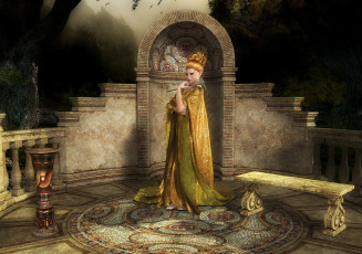 Картинка 3д графика fantasy фантазия скамейка девушка