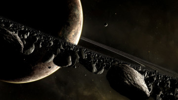 Картинка космос арт планета астероиды кольца