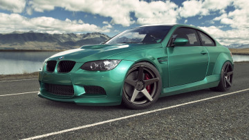 Картинка автомобили bmw car e92 m3 облака бмв м3 зелёная машина авто avto green дорога небо