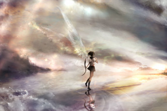 Картинка аниме ангелы +демоны zhang xiao bo арт девушка небо облака крылья ангел