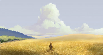 Картинка аниме unknown +другое лес облака небо природа поле парень hangmoon арт