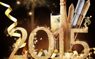 обоя праздничные, - разное , новый год, бокалы, 2015, шампанское, украшения, новый, год