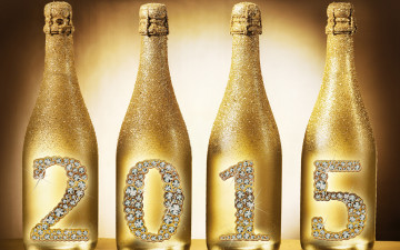 обоя праздничные, - разное , новый год, golden, 2015, champagne, бутылки, шампанское, happy, new, year, новый, год