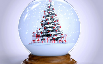 обоя праздничные, 3д графика , новый год, снег, елка, шар, рождество, globe, snow, новый, год, winter, new, year, cristmas