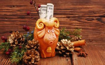 обоя праздничные, фигурки, новый, год, dollar, money, decoration, 2015, symbol, new, year, sheep