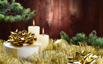 Картинка праздничные новогодние+свечи елка новый год decoration мишура шары new year christmas рождество свечи