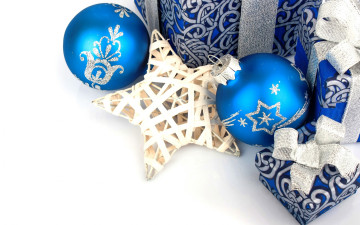 Картинка праздничные украшения новый год new year рождество blue gift balls decoration подарки шары christmas