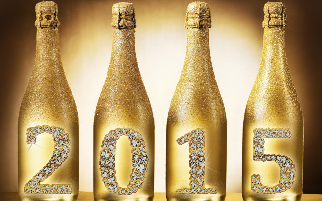 Обои картинки фото праздничные, - разное , новый год, golden, 2015, champagne, бутылки, шампанское, happy, new, year, новый, год