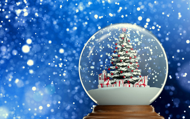 Обои картинки фото праздничные, 3д графика , новый год, снег, шар, рождество, merry, winter, елка, globe, snow, новый, год, new, year, cristmas