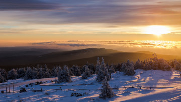 Картинка природа восходы закаты зима пейзаж горы утро