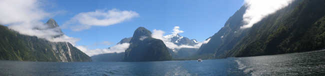 Обои картинки фото природа, реки, озера, фото, панорама, милфорд-саунд, новая, зеландия, горы
