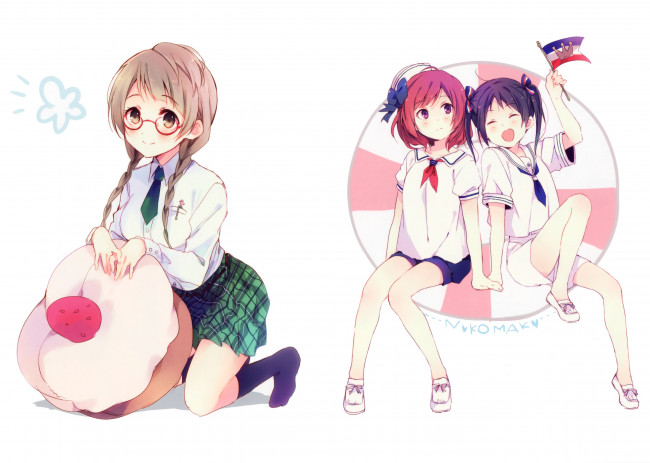 Обои картинки фото аниме, love live,  school idol project, взгляд, фон, девушки