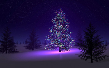 Картинка праздничные 3д+графика+ новый+год ёлки снег украшения огоньки