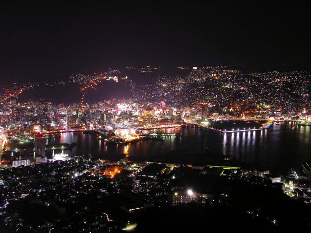 Обои картинки фото города, огни, ночного, nagasaki, japan