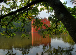 Картинка czech lhota red castle города дворцы замки крепости отражение деревья замок река