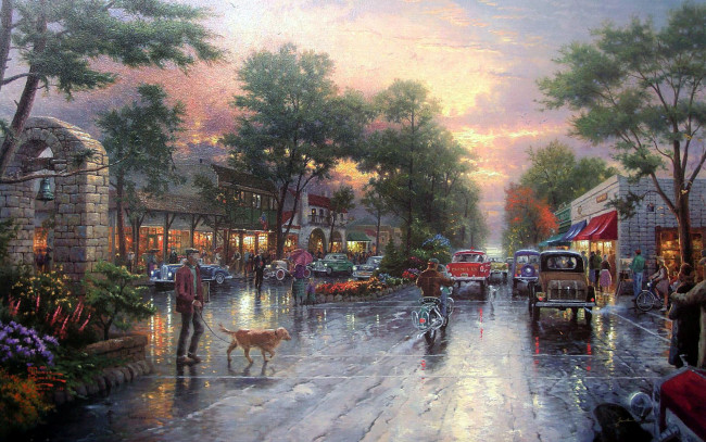 Обои картинки фото thomas, kinkade, рисованные, город