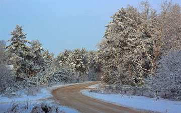 Картинка природа зима дорога пейзаж