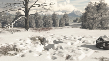 Картинка 3д+графика nature landscape+ природа снег деревья