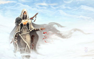 Картинка фэнтези девушки девушка меховая снег зима меч одежда