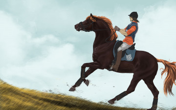 Картинка рисованные животные +лошади лошадь всадник