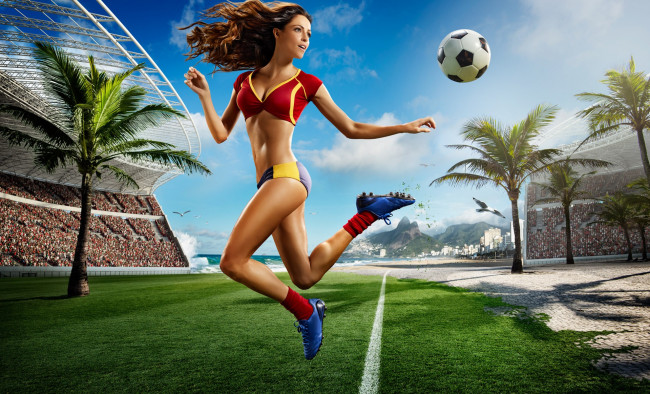 Обои картинки фото спорт, футбол, игра, мяч, девушка, фото, tim, tadder
