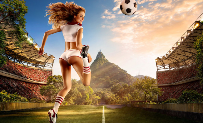 Обои картинки фото спорт, футбол, мяч, девушка, фото, tim, tadder, игра