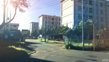 Картинка аниме город +улицы +здания здания дорога арт