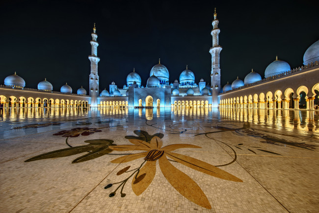 Обои картинки фото города, абу-даби , оаэ, абу-даби, мечеть, шейха, зайда, ночь, огни, архитектура, минарет, купол