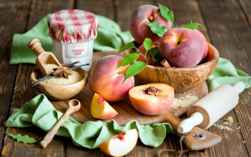 Картинка еда персики +сливы +абрикосы сахар скалка