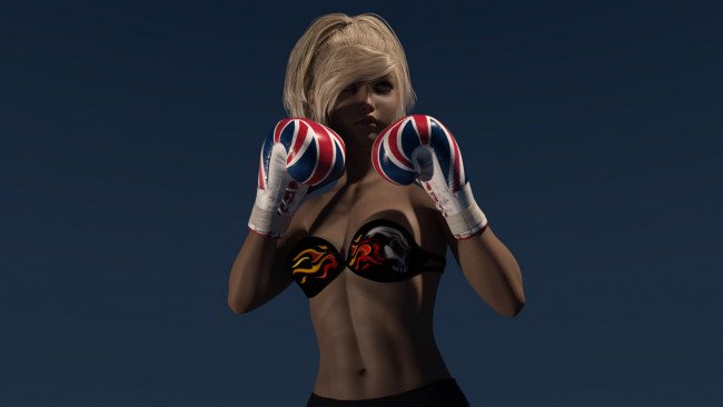 Обои картинки фото 3д графика, спорт , sport, бокс, фон, взгляд, девушка