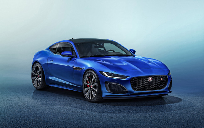 Обои картинки фото 2021 jaguar f-type coupe, автомобили, jaguar, экстерьер, вид, спереди, f-type, coupe, британские, спортивный, купе, синий, новый