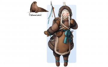 Картинка рисованное люди девушка косы шуба морж