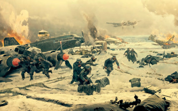 Картинка рисованное живопись война зима люди немцы самолет