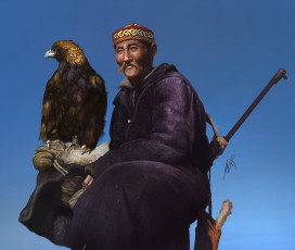 Картинка рисованные люди птица беркут мужчина охотник
