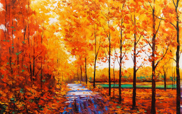Картинка пейзаж рисованные природа импрессионизм масло осень