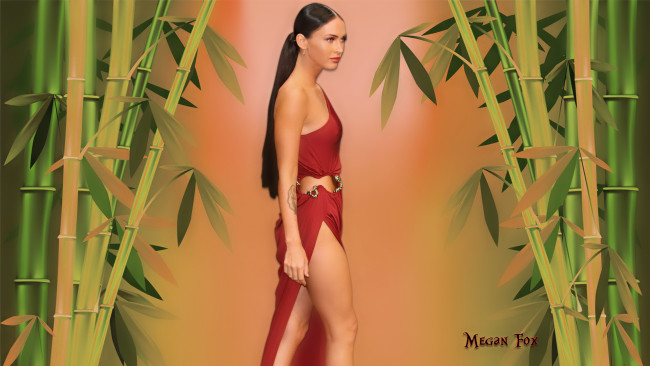 Обои картинки фото Megan Fox, девушки, , , взгляд, бамбук