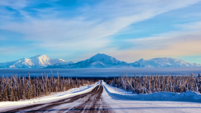 Обои картинки фото природа, дороги, снег, горы, дорога