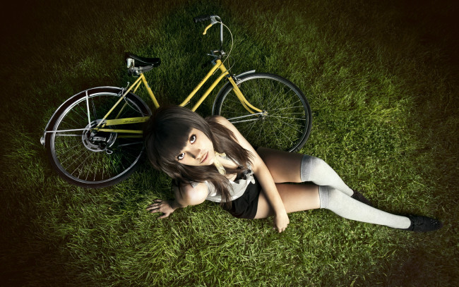 Обои картинки фото -Unsort Брюнетки Шатенки, девушки, unsort, брюнетки, шатенки, велосипед