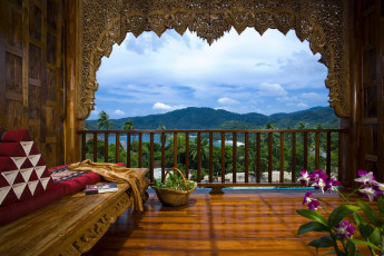 Картинка интерьер веранды +террасы +балконы орхидеи лежанка пейзаж балкон