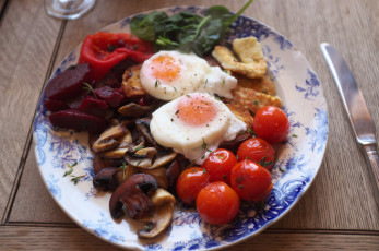 обоя еда, Яичные блюда, помидор, грибы, яйца